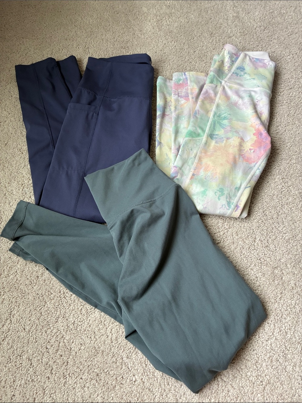 Size S Women’s High-Rise Performance Leggings - Olive, Navy & Pastel Tie-Dye
